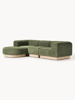 Sofá modular con reposapiés de borreguillo bouclé Natalie (3 plazas)