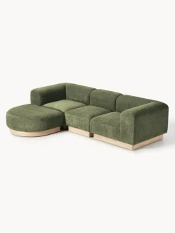 Sofá modular con reposapiés de borreguillo bouclé Natalie (3 plazas)