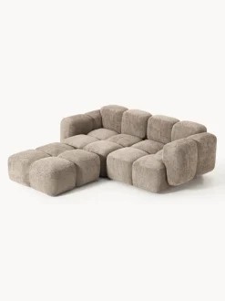 Sofá modular de borreguillo bouclé con reposapiés Tayla (3 plazas)