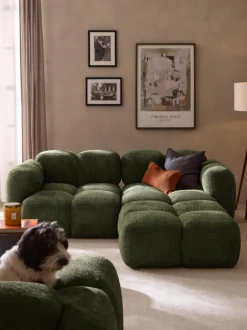 Sofá modular de borreguillo bouclé con reposapiés Tayla (3 plazas)