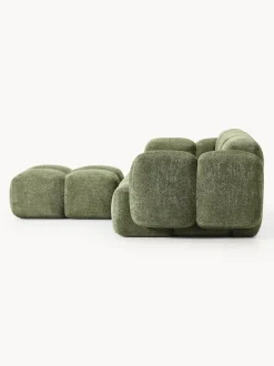 Sofá modular de borreguillo bouclé con reposapiés Tayla (3 plazas)