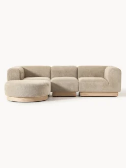 Sofá modular de borreguillo bouclé con reposapiés Natalie (3 plazas, izquierda/derecha)