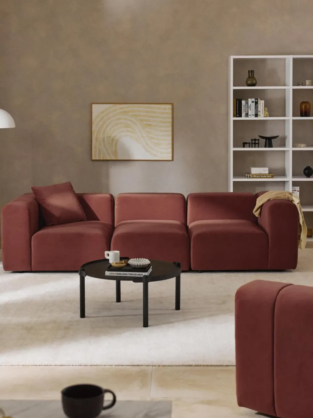 Sofá modular de terciopelo con reposapiés Lena (3 plazas)