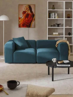 Sofá modular de terciopelo con reposapiés Lena, (3 plazas)