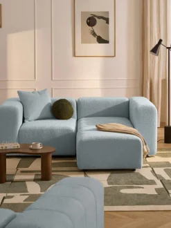 Sofá modular en tejido bouclé Lena (3 plazas), con reposapiés