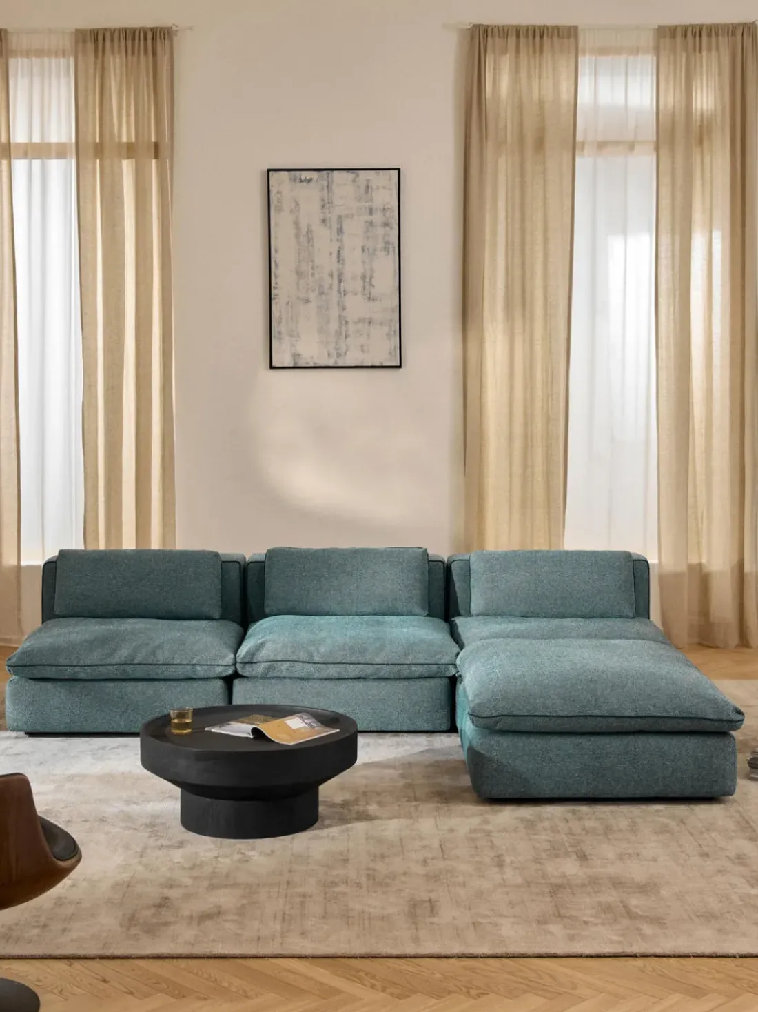 Sofá rinconera modular con reposapiés izquierdo/derecho Felix