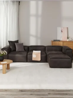 Sofá rinconera modular de cuero reciclado con reposapiés izquierdo/derecho Lennon (4 plazas)