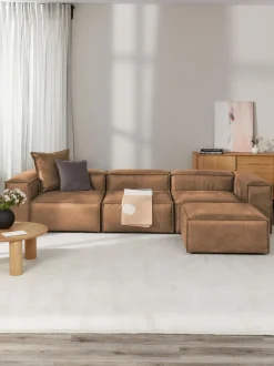 Sofá rinconera modular de cuero reciclado con reposapiés izquierdo/derecho Lennon (4 plazas)