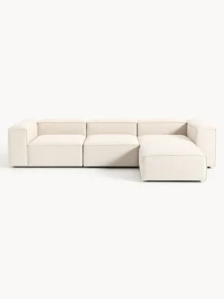 Sofá rinconera modular de mezcla de lino con reposapiés izquierdo/derecho Lennon (4 plazas)
