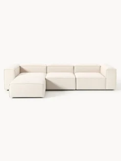 Sofá rinconera modular de mezcla de lino con reposapiés izquierdo/derecho Lennon (4 plazas)
