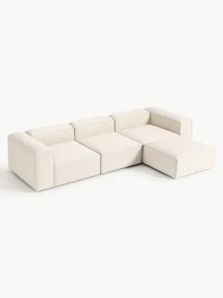 Sofá rinconera modular de mezcla de lino con reposapiés izquierdo/derecho Lennon (4 plazas)