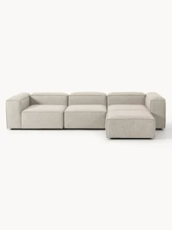 Sofá rinconera modular de mezcla de lino con reposapiés izquierdo/derecho Lennon (4 plazas)