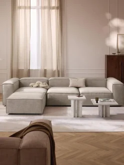 Sofá rinconera modular de mezcla de lino con reposapiés izquierdo/derecho Lennon (4 plazas)