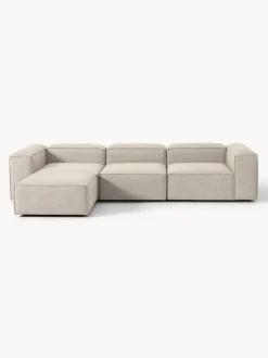 Sofá rinconera modular de mezcla de lino con reposapiés izquierdo/derecho Lennon (4 plazas)