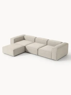 Sofá rinconera modular de mezcla de lino con reposapiés izquierdo/derecho Lennon (4 plazas)