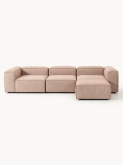 Sofá rinconera modular de mezcla de lino con reposapiés izquierdo/derecho Lennon (4 plazas)