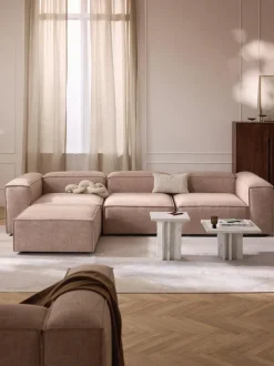 Sofá rinconera modular de mezcla de lino con reposapiés izquierdo/derecho Lennon (4 plazas)