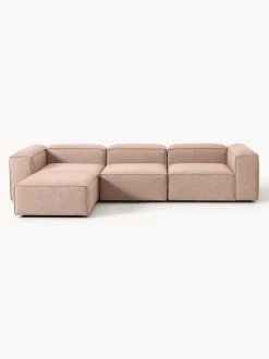 Sofá rinconera modular de mezcla de lino con reposapiés izquierdo/derecho Lennon (4 plazas)