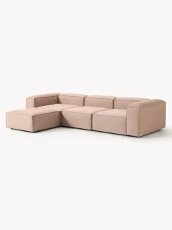 Sofá rinconera modular de mezcla de lino con reposapiés izquierdo/derecho Lennon (4 plazas)
