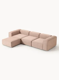 Sofá rinconera modular de mezcla de lino con reposapiés izquierdo/derecho Lennon (4 plazas)