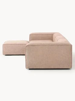 Sofá rinconera modular de mezcla de lino con reposapiés izquierdo/derecho Lennon (4 plazas)