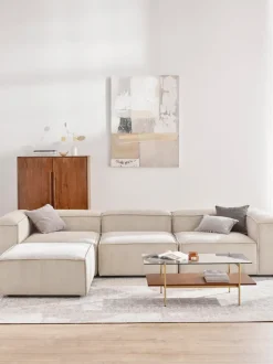 Sofá rinconera modular de pana con reposapiés izquierdo/derecho Lennon (4 plazas)
