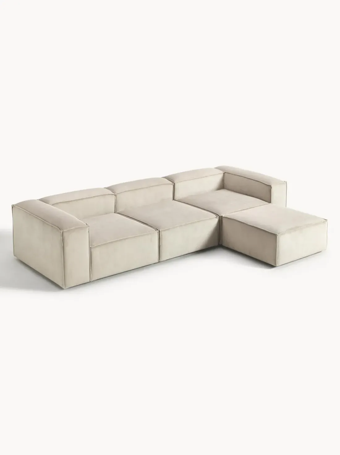 Sofá rinconera modular de pana con reposapiés izquierdo/derecho Lennon (4 plazas)