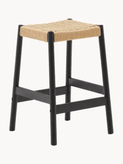 Taburete alto de madera de roble con asiento trenzado Yalia