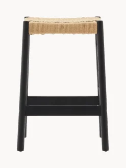 Taburete alto de madera de roble con asiento trenzado Yalia