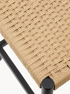 Taburete alto de madera de roble con asiento trenzado Yalia