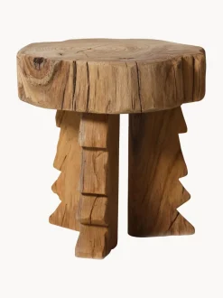 Taburete artesanal de madera de teca Carved