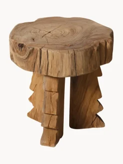 Taburete artesanal de madera de teca Carved