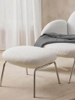 Taburete en tejido bouclé con patas de metal Luan