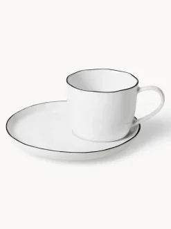 Taza de café con platito artesanal de porcelana Salt