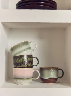 Tazas artesanales con esmalte reactivo 70's, 2 uds.