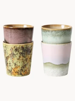 Tazas artesanales con esmalte reactivo 70's, 4 uds.