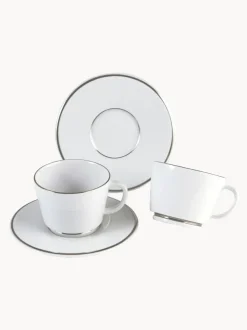 Tazas con platitos de porcelana con borde platino pintado a mano Vitruv, 2 uds.