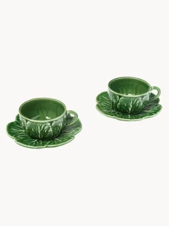 Tazas con platitos pintadas a mano Cabbage, 4 uds.