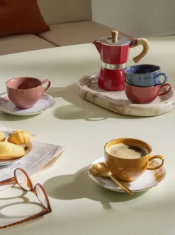 Tazas de café artesanales con platitos Mystic, 4 uds.