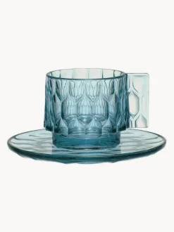 Tazas de café con platitos con relieves Jellies, 4 uds.