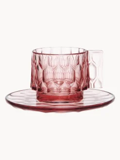Tazas de café con platitos con relieves Jellies, 4 uds.