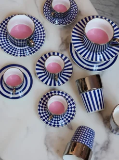 Tazas de café espresso artesanales con platitos Aunty, 4 uds.