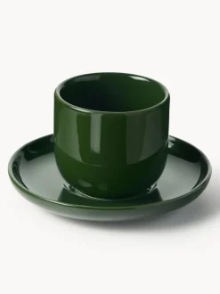 Tazas de café espresso de porcelana con platitos Nessa, 4 uds.