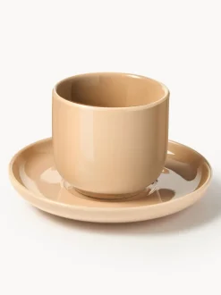 Tazas de café espresso de porcelana con platitos Nessa, 4 uds.