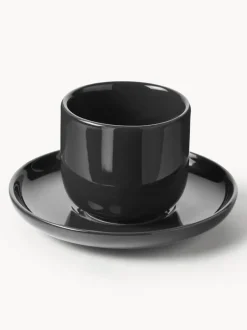 Tazas de café espresso de porcelana con platitos Nessa, 4 uds.