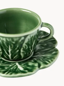 Tazas de café XS pintadas a mano con platillos Cabbage, 4 uds.