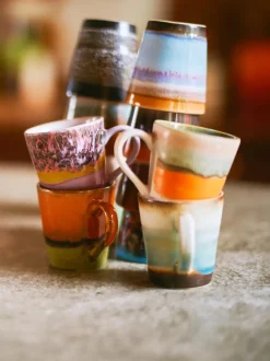 Tazas espresso artesanales con esmalte reactivo 70s, 4 uds.