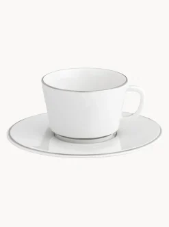 Tazas pequeñas con platitos de porcelana con borde platino pintado a mano Vitruv, 2 uds.