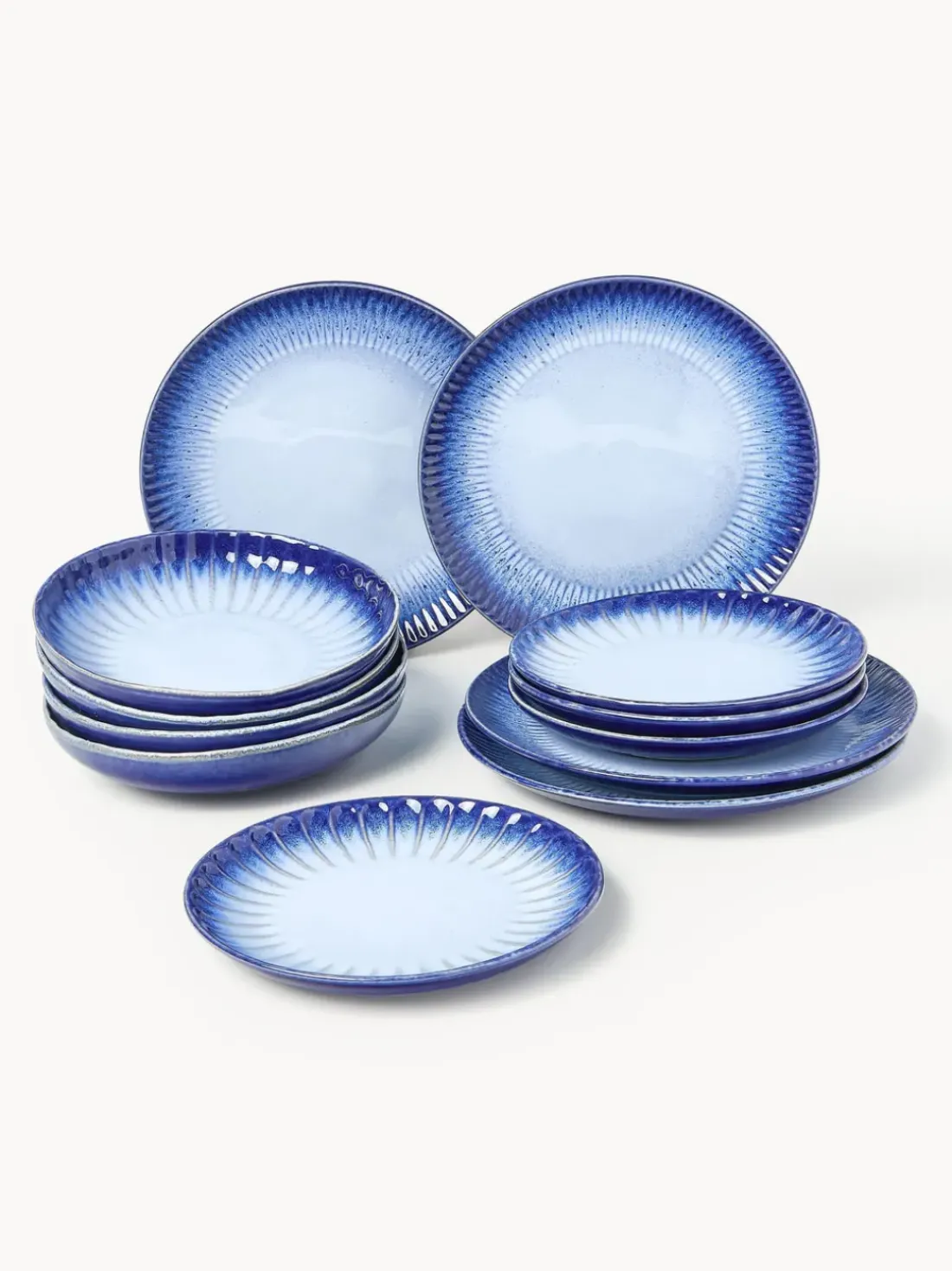 Vajilla artesanal con esmalte reactivo Vinci, 4 comensales (12 pzas)