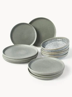 Vajilla artesanal con esmalte reactivo Pam, 4 comensales (12 pzas.)